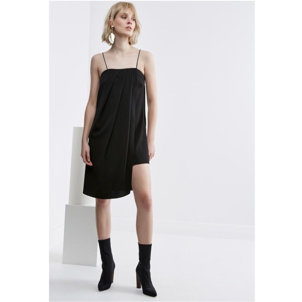 C/MEO Collective Precious Time Dress Large Black Pleated Draped Cocktail Dress